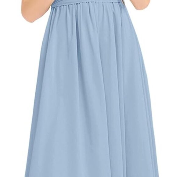 Fancy Girls Dress Bluish Gray 5-6Y Sleeveless Pleated Backless - Picture 2 of 5